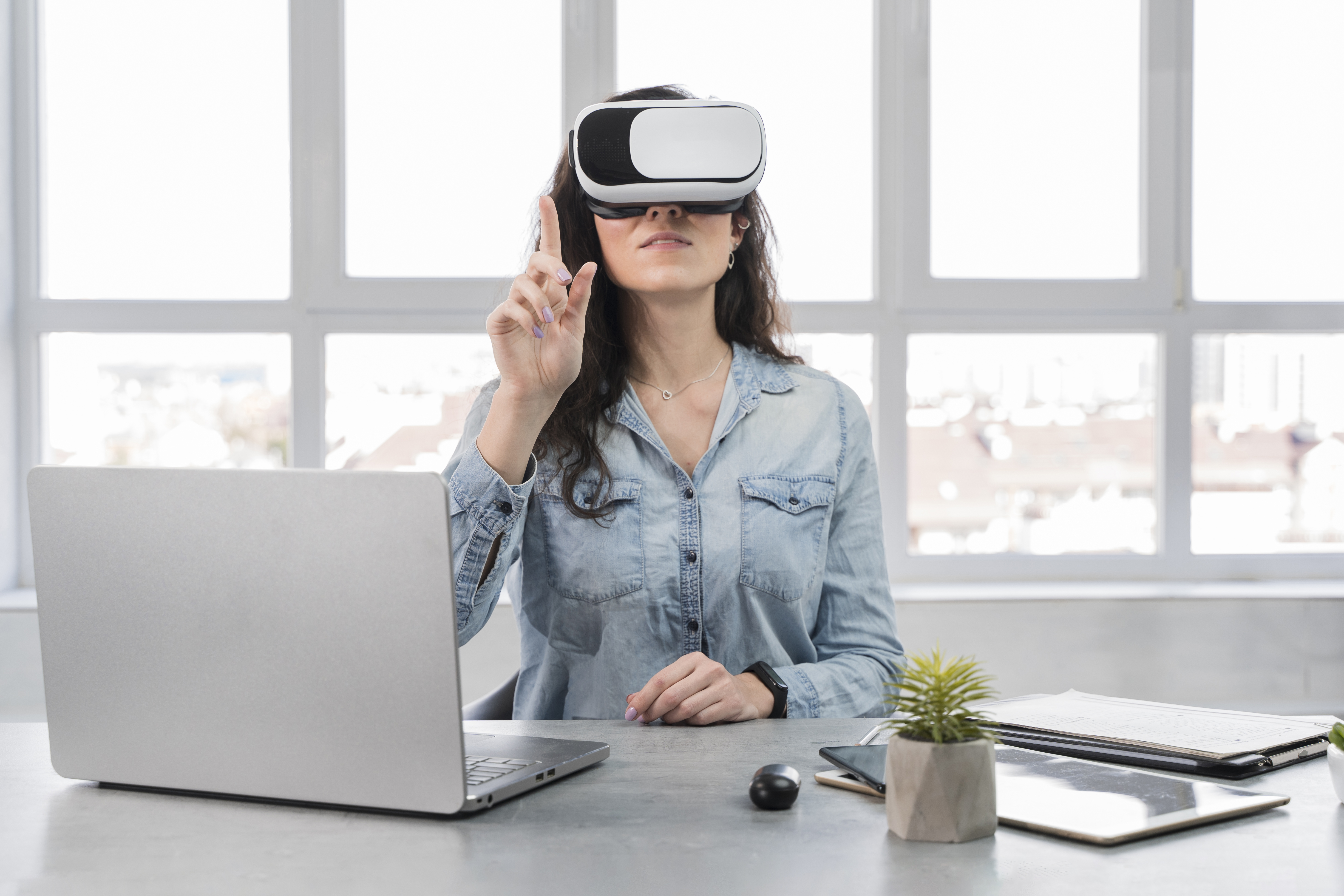 front-view-woman-trying-vr-set