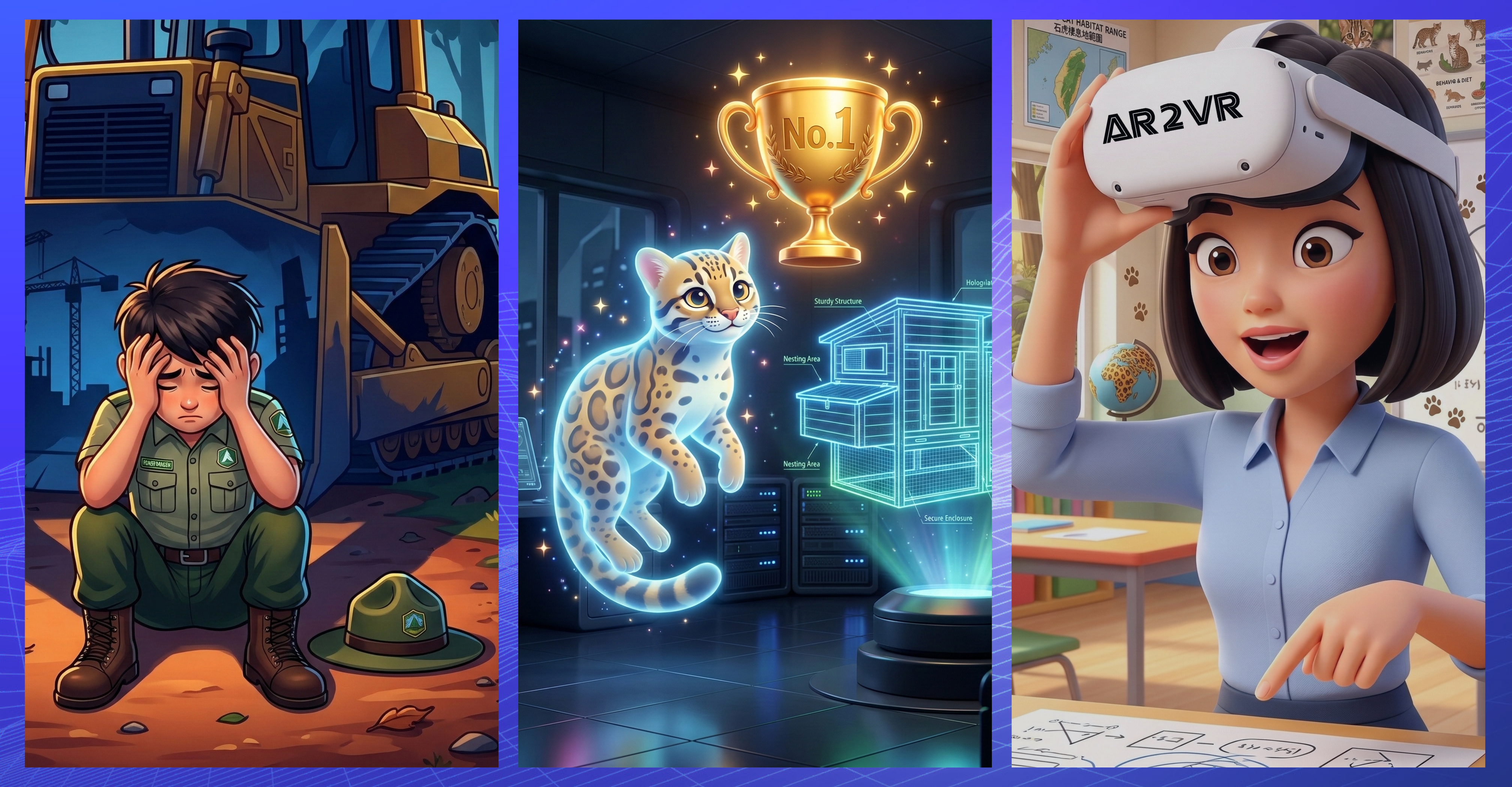 《拾『虎』計畫》巧妙將 SDGs 15 陸地生態 知識揉合在劇情中。隨著您在 VR 場景中轉動視角，將跟著主角直面三大真實難題